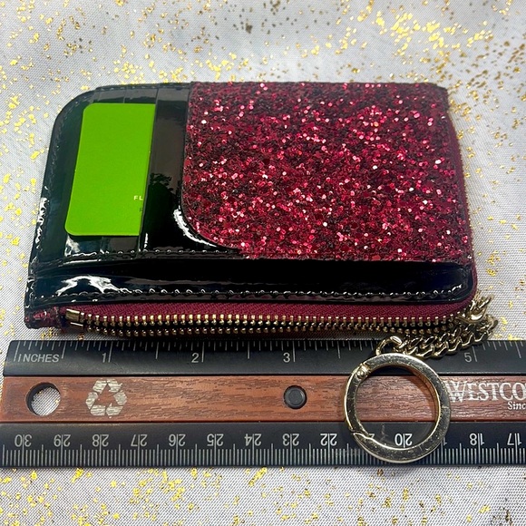 Kate spade wristlet Odette wallet coin purse glitter maroon Gold keychain - Picture 8 of 9